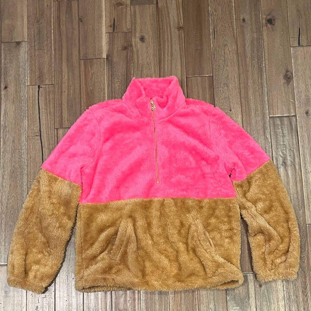 Lilly Pulitzer Keala Sherpa Popover Pink Isle You Earned It Colorblock M NWT